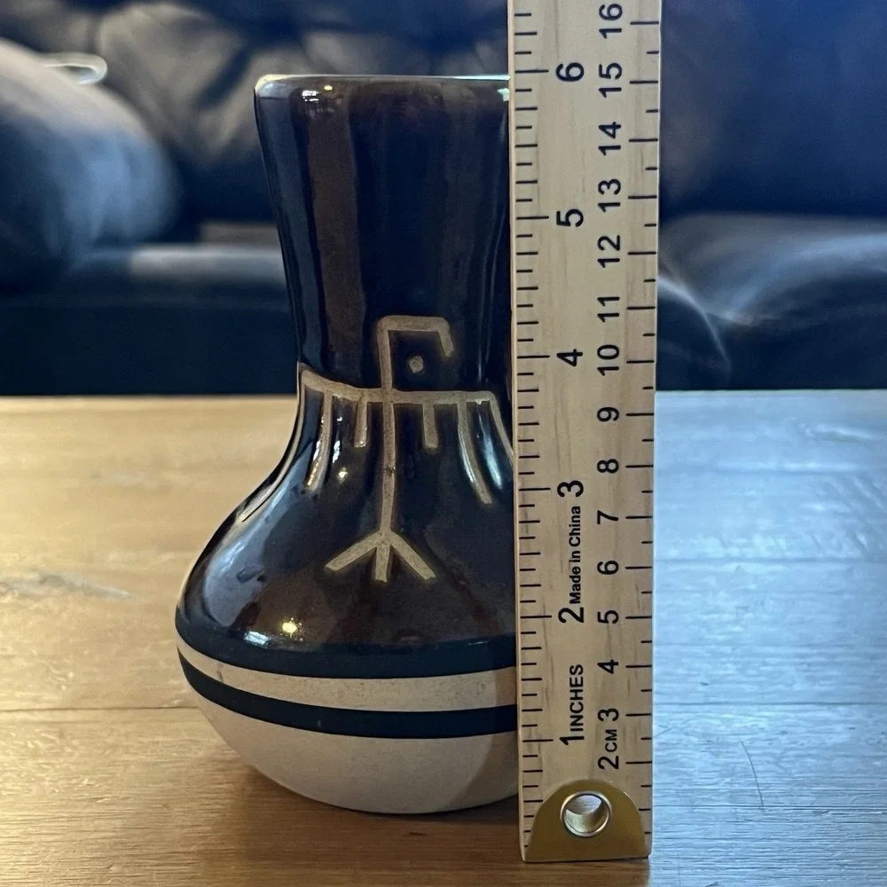 Vintage Southwestern Stoneware Bud Vase‎ Ivory Brown 6